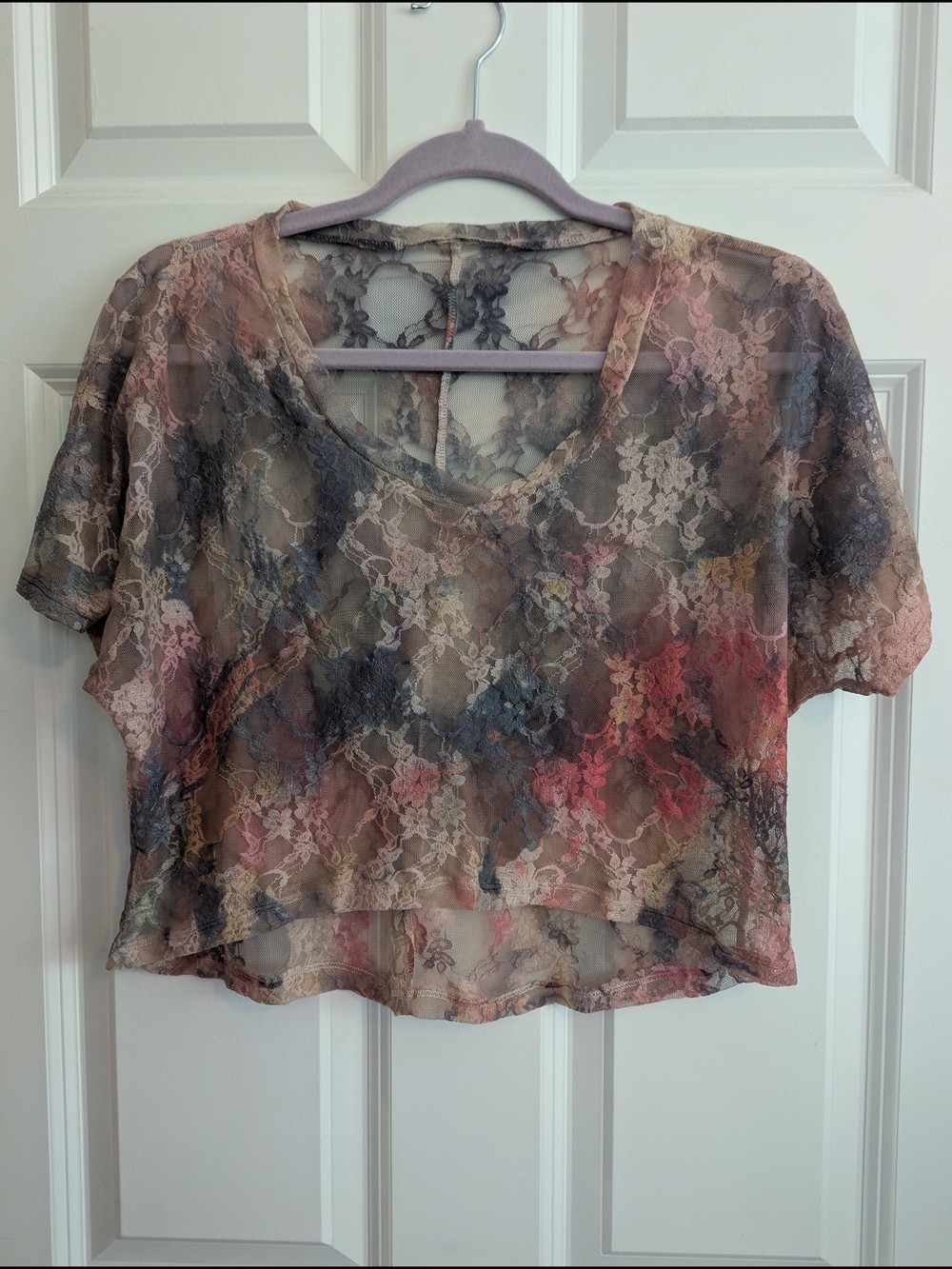 Sheer Floral Lace Cropped Blouse - Multicolor